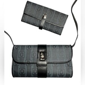 Elegant Black Ohio State Patterned Women's Bag with Wallet